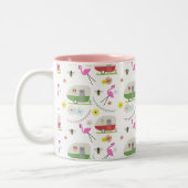 Retro Anhänger-u. Flamingo-Muster Zweifarbige Tasse (Links)