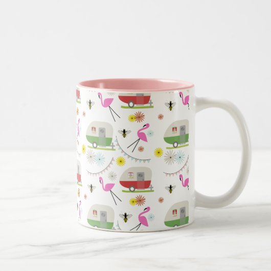 Retro Anhänger-u. Flamingo-Muster Zweifarbige Tasse (Rechts)