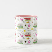 Retro Anhänger-u. Flamingo-Muster Zweifarbige Tasse (Mittel)