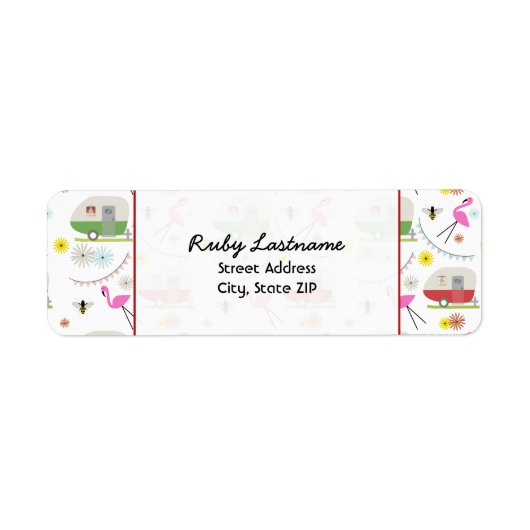 Retro-Anhänger und Flamingos-Adressetikett (Vorne)