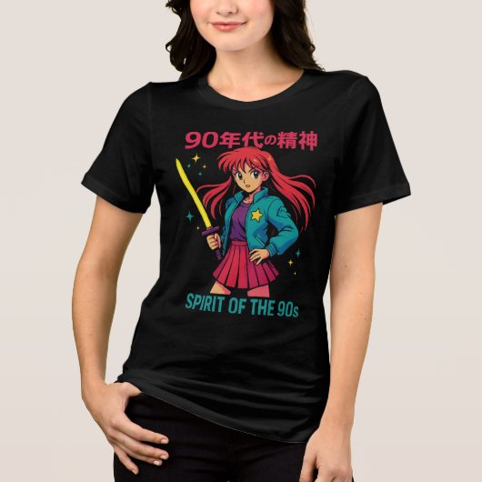 Retro Anime 90er Vaporwave Style Tri-Blend Shirt (Vorderseite)