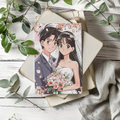 Retro Anime Couple Wedding Einladung