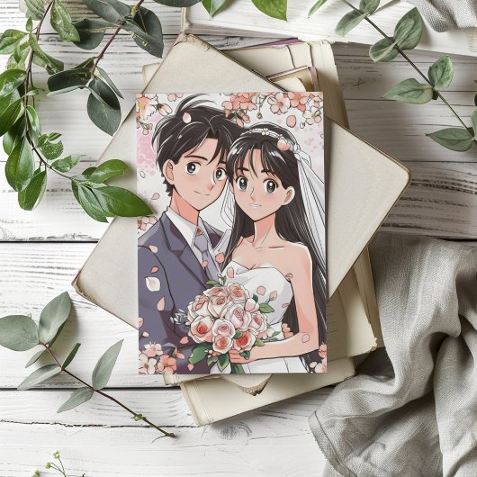 Retro Anime Couple Wedding Einladung