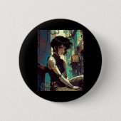 Retro Anime Cyberpunk Girl Dystopian Future Warrio Button (Vorderseite)