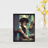 Retro Anime Cyberpunk Girl Dystopian Future Warrio Karte (Gelbe Blume)