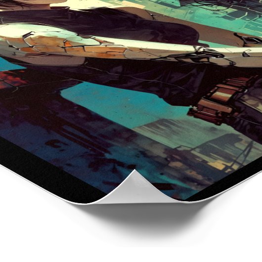 Retro Anime Cyberpunk Girl Dystopian Future Warrio Poster (Ecke)