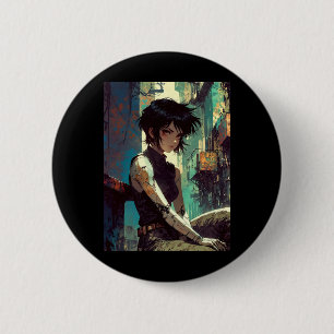 Retro Anime Cyberpunk Mädchen dystopische Zukunft  Button