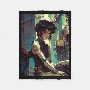 Retro-Anime-Cyberpunk-Mädchen Dystopische Zukunft  Fleecedecke