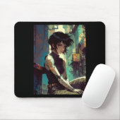 Retro Anime Cyberpunk Mädchen dystopische Zukunft Mousepad (Mit Mouse)
