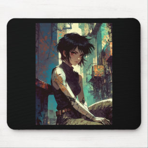 Retro Anime Cyberpunk Mädchen dystopische Zukunft Mousepad