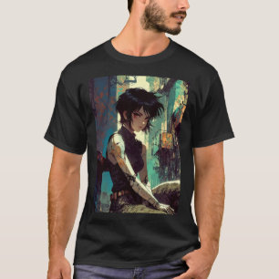 Retro-Anime-Cyberpunk-Mädchen dystopische Zukunft  T-Shirt