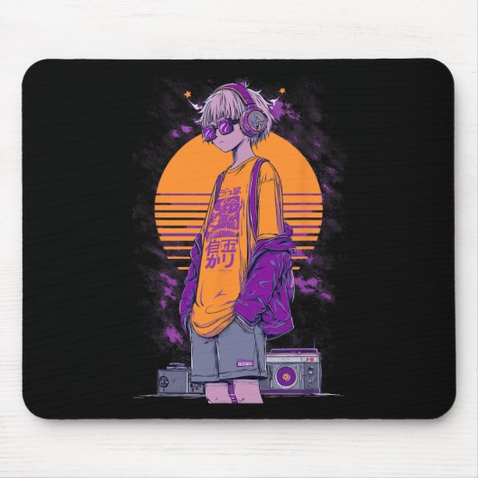 Retro-Anime-Gamer Boy Mousepad (Vorne)
