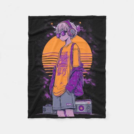 Retro-Anime-Gamer-Junge Fleecedecke (Vorderseite)