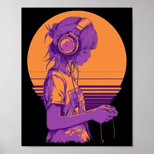 Retro-Anime-Gamerin Poster (Vorne)