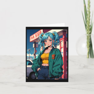 Retro Anime Gas Station Girl Vintag Street Fashio Karte