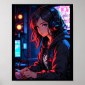 Retro Anime Girl Gamer Cyberpunk Streaming Setup S Poster (Vorne)