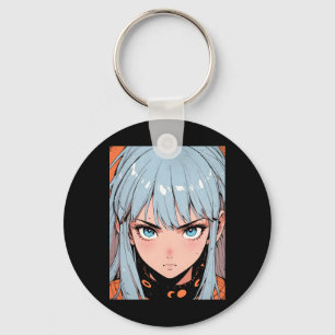 Retro-Anime-intensive Mädchen blaues Haar Ästhetik Schlüsselanhänger