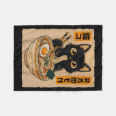 Retro Anime Kawaii Black Cat Eating Ramen Noodles Fleecedecke (Vorderseite (Horizontal))