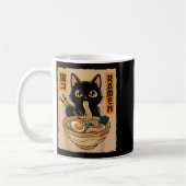 Retro Anime Kawaii Black Cat Eating Ramen Noodles  Kaffeetasse (Links)