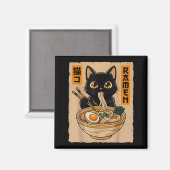 Retro Anime Kawaii Black Cat Eating Ramen Noodles Magnet (Vorderseite/Rückseite)
