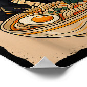 Retro Anime Kawaii Black Cat Eating Ramen Noodles Poster (Ecke)