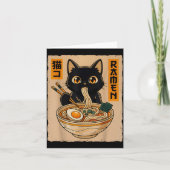 Retro Anime Kawaii Schwarze Katze isst Ramen-Nudel Karte (Vorderseite)