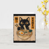 Retro Anime Kawaii Schwarze Katze isst Ramen-Nudel Karte (Gelbe Blume)