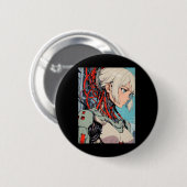 Retro Anime Kybernetisches Android Mädchen Futuris Button (Vorne & Hinten)