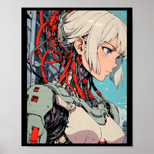 Retro Anime Kybernetisches Androiden Mädchen Futur Poster (Vorne)