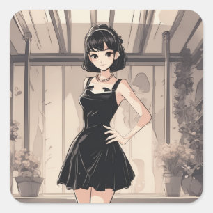 Retro Anime LBD Art Decal - Limited Edition Quadratischer Aufkleber