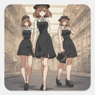 Retro Anime Little Black Dress Art Decal - limitie Quadratischer Aufkleber
