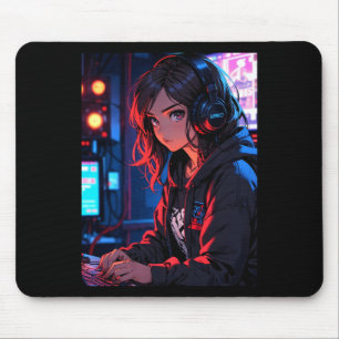 Retro Anime Mädchen Gamer Cyberpunk Streaming Einr Mousepad