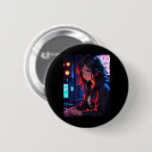 Retro Anime Mädchen Gamer Cyberpunk Streaming Setu Button (Vorne & Hinten)