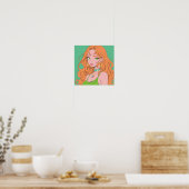 Retro-Anime-Mädchen mit ingwerfarbenem Haar und gr Poster (Küche)