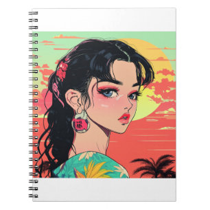 Retro-Anime-Stil-Mädchen-Illustrationsnotizbuch Notizblock