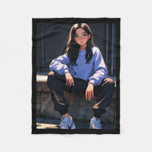 Retro Anime Streetwear Mädchen Coole urbane Vibes Fleecedecke