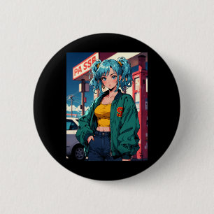 Retro Anime Tankstellen Mädchen Vintage Straßenmod Button