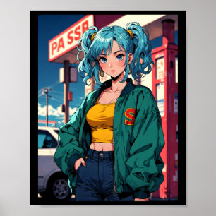 Retro Anime Tankstellen Mädchen Vintage Street Mod Poster