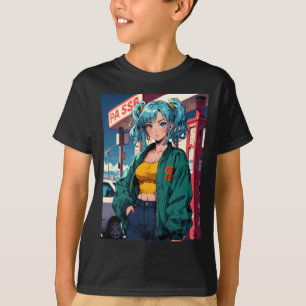 Retro Anime Tankstellen Mädchen Vintage Street Mod T-Shirt