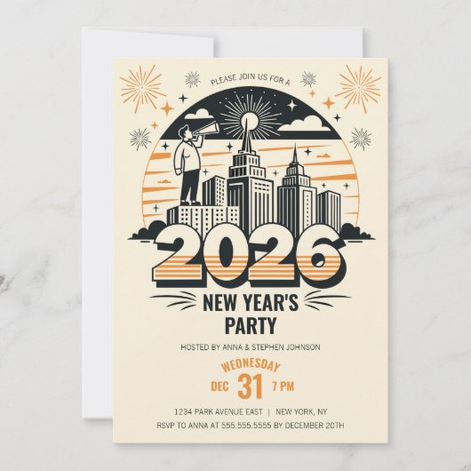 Retro-Ankündigung Ankunft des Neujahrsfest-Party 2 Einladung (Vorderseite)
