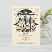 Retro-Ankündigung Ankunft des Neujahrsfest-Party 2 Einladung (Stehend Vorderseite)