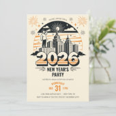 Retro-Ankündigung Ankunft des Neujahrsfest-Party 2 Einladung (Stehend Vorderseite)