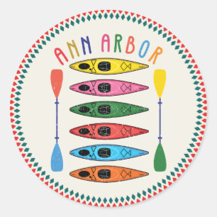 Retro Ann Arbor Kayaking Runder Aufkleber