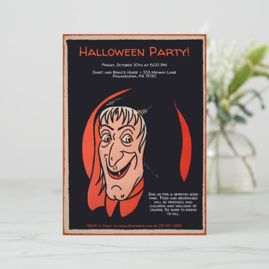 Retro Anpassbare Hexeneinladung Einladung (Stehend Vorderseite)