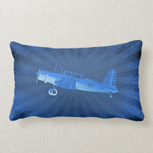 Retro antikes Kämpfer-Flugzeug-blaues lumbales Lendenkissen