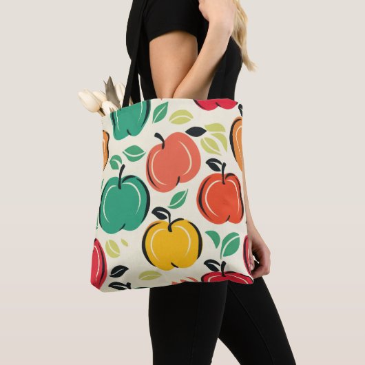 Retro Apfelplantage Ernte Lebensmittelladen Tasche (Von Nahem)