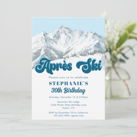 Retro Apres Ski Winter Mountain Birthday Party Einladung (Stehend Vorderseite)