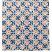 Retro Apricot Navy Aqua Blumenmuster Duschvorhang (Vorderseite)