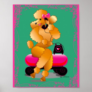 Retro Apricot Poodle auf dem Handy Art Print Poster