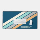 Retro Aqua Aquamarin Blau Gelb Schwarze Streifen A Schreibtischunterlage (Tastatur & Maus)